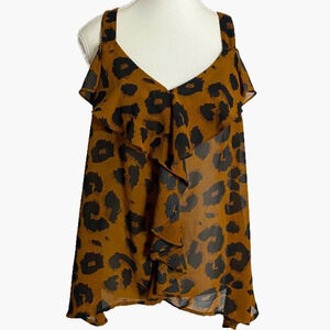 Edge leopard‎ print and lace ruffled tank top